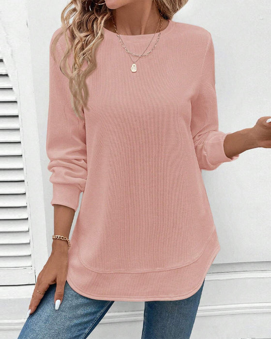 Round Neck Long Sleeve Solid Color Top