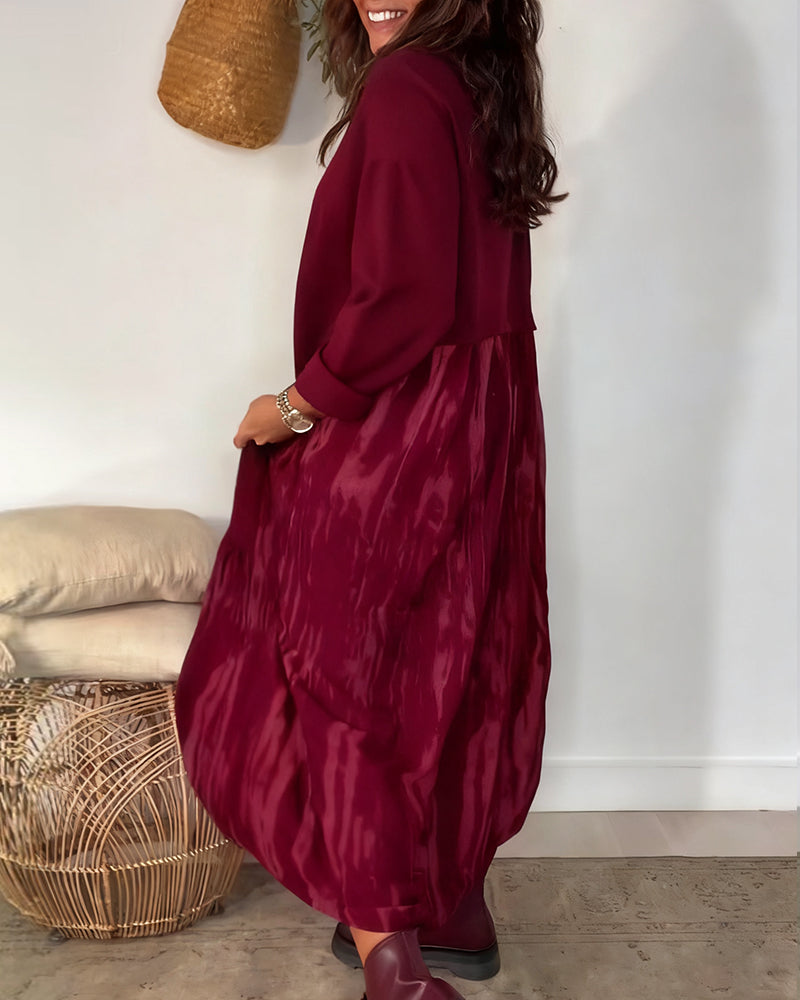 Round Neck Irregular Patchwork Print Dress