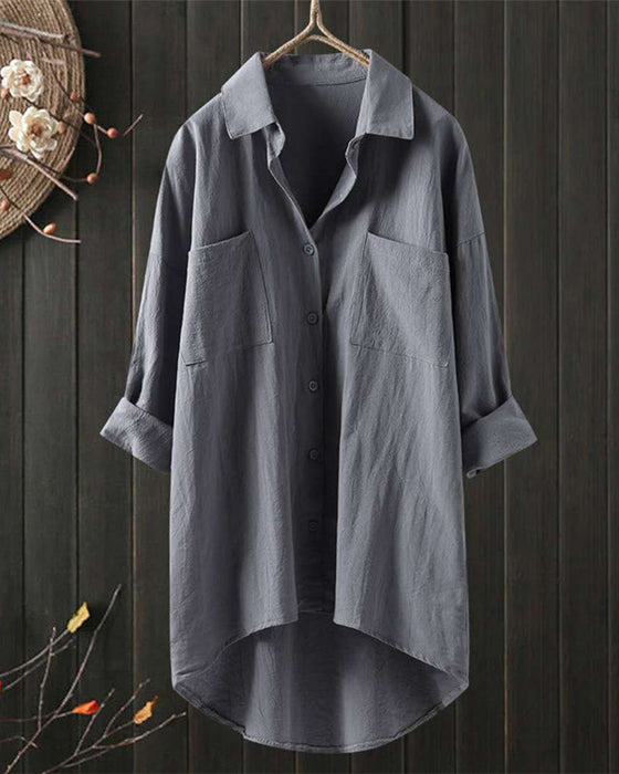 Solid Color Loose Blouse with Long Sleeves