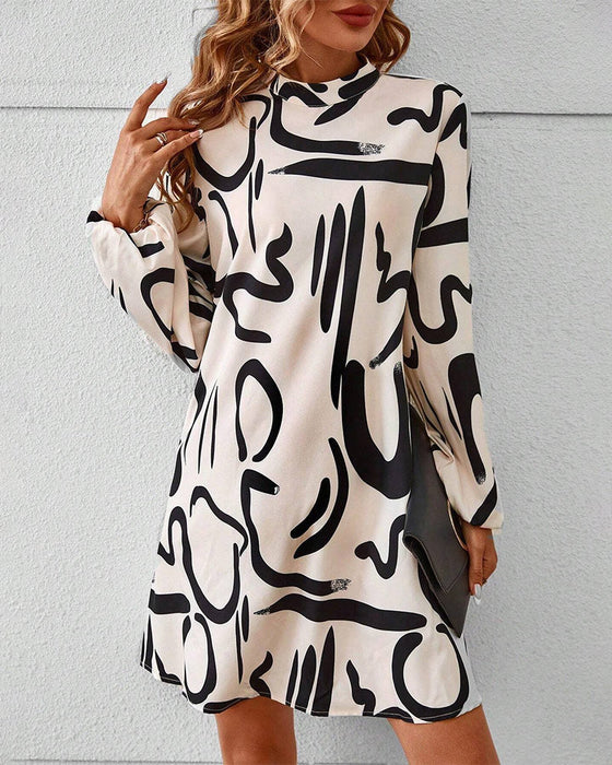 Graffiti print stand collar dress