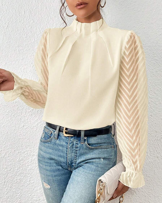 Paneled wave pattern long-sleeved top