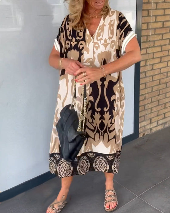 V-neck Geometric Print Dress