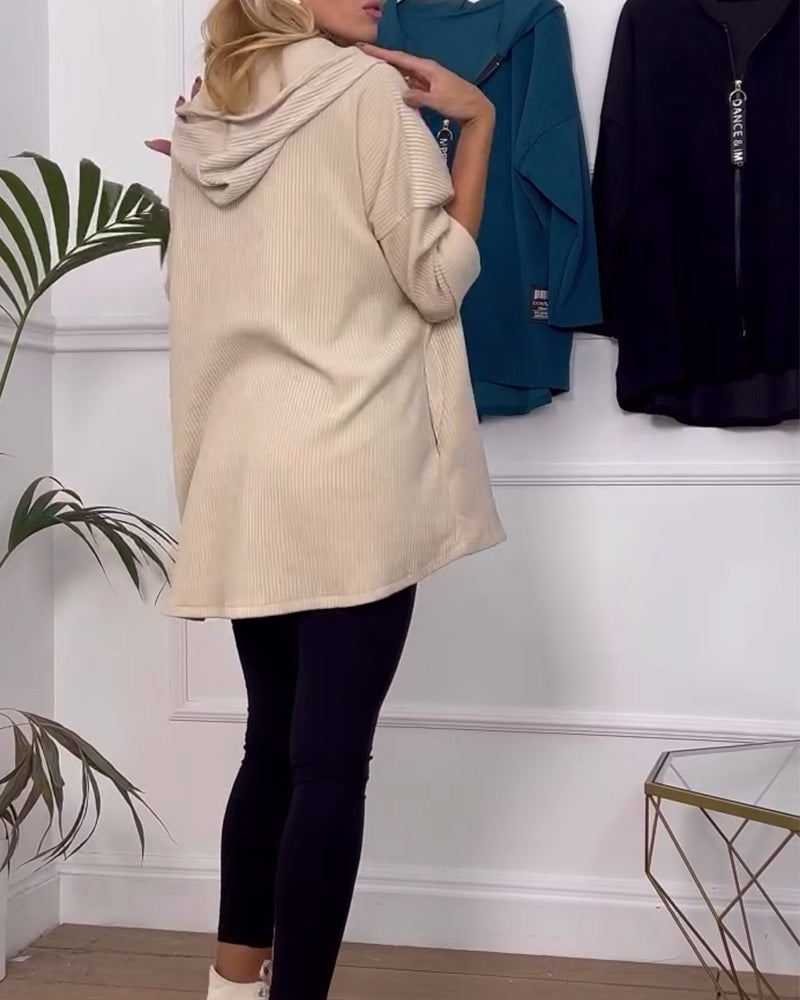 Casual solid color zipper hooded coat