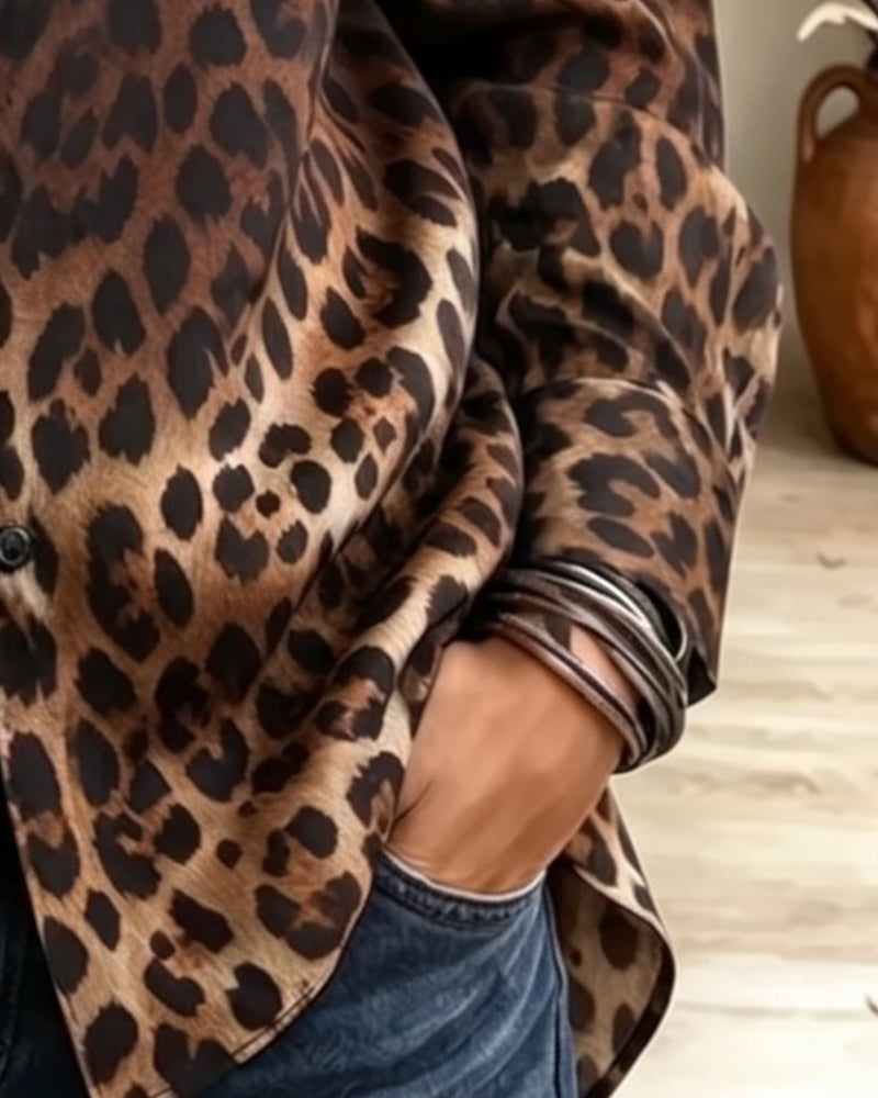 Gradient Leopard Lapel Shirt