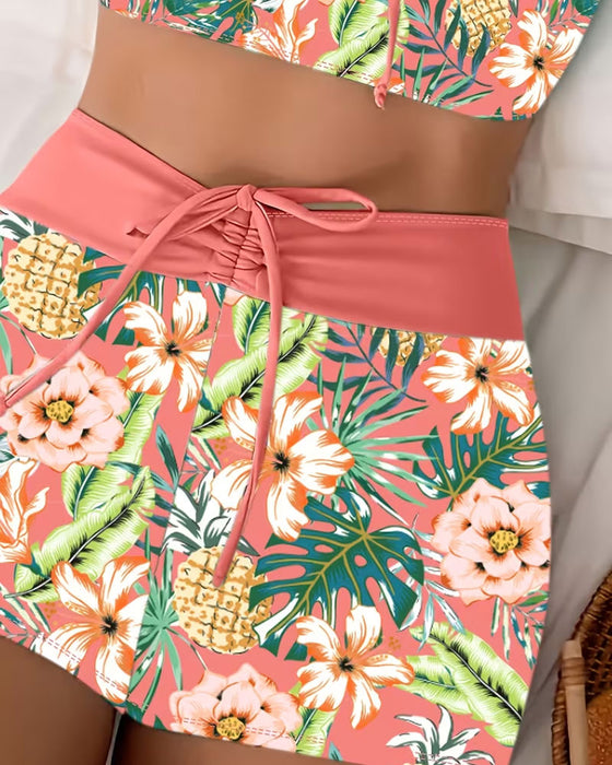 Pineapple Floral Skirted Two-Piece Bikinis