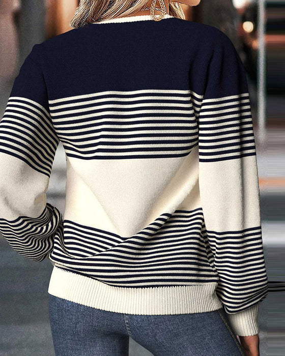 Striped Spliced Loose Sweatshirt
