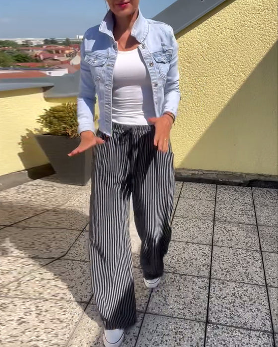 Loose casual striped straight pants