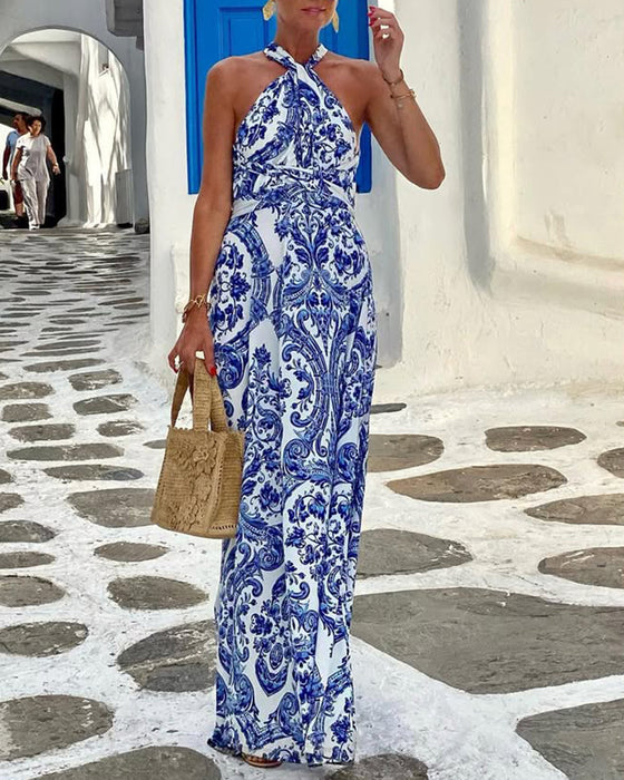 Airy Neckless Cashew Flower Long Dress