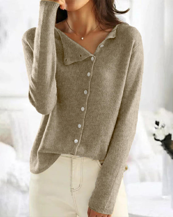Button Irregular Solid Pullover