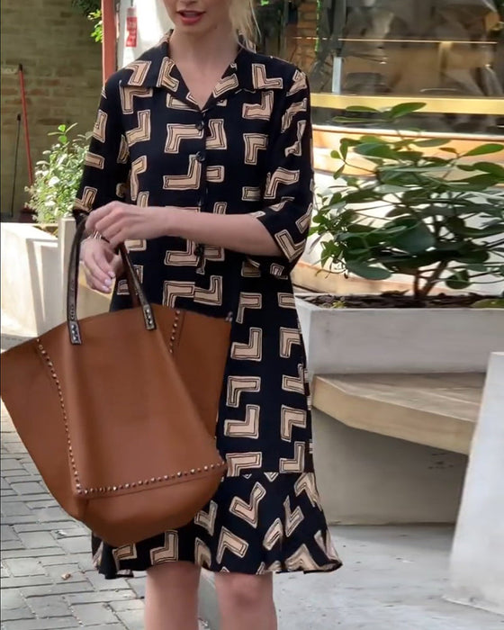 Collared Geometric Printed Dress