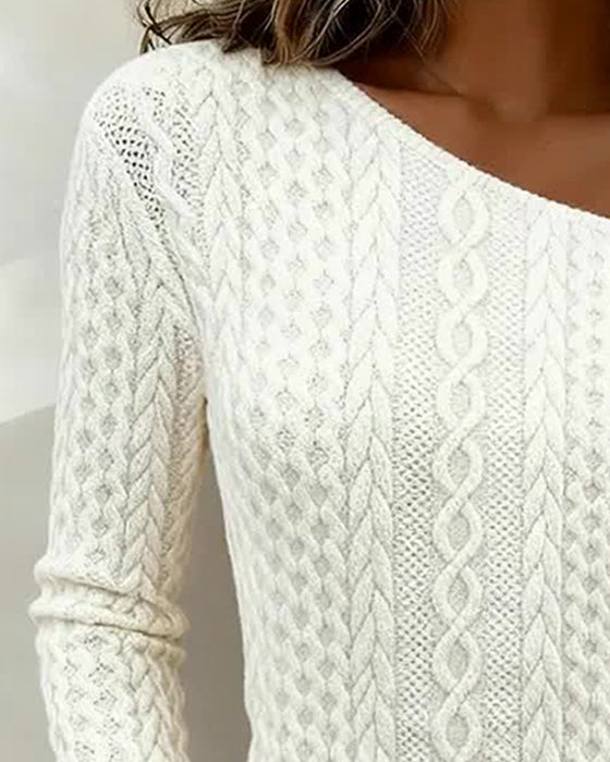 Cable Knit Off-Shoulder Sweatshirt