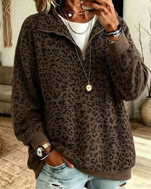 Half-Zip Leopard Pullover Sweatshirt
