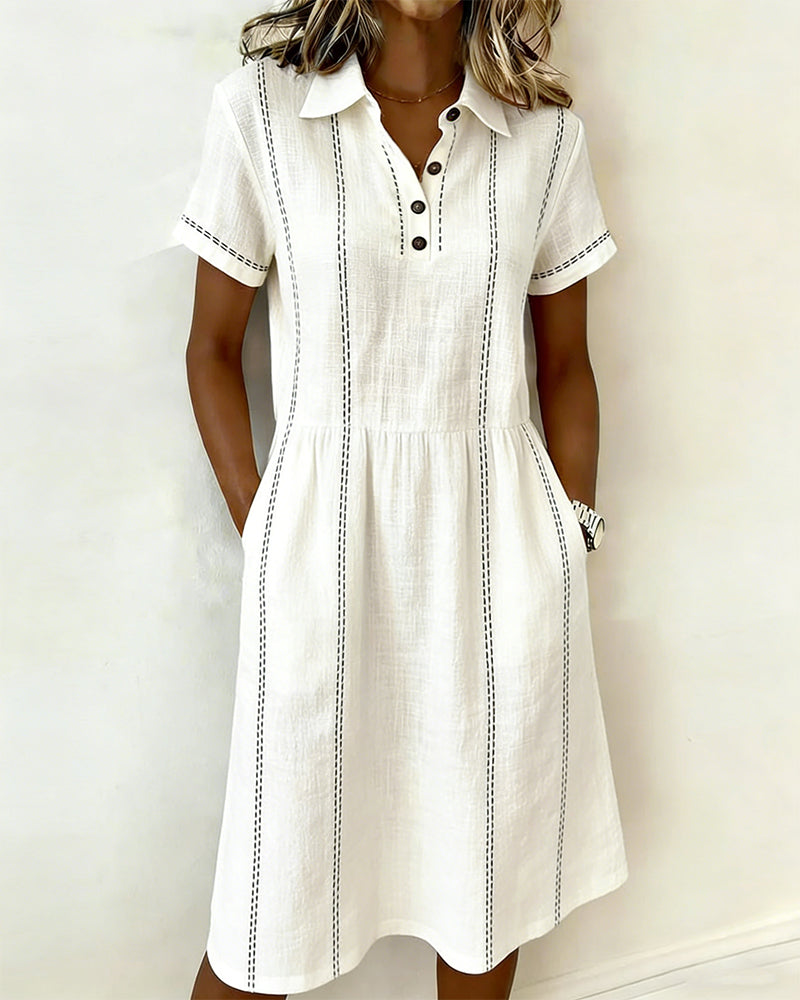 Vertical Striped Lapel Dress