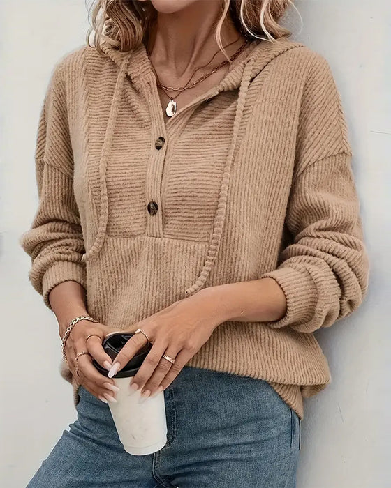 Button-Up Ribbed Brushed Hoodie