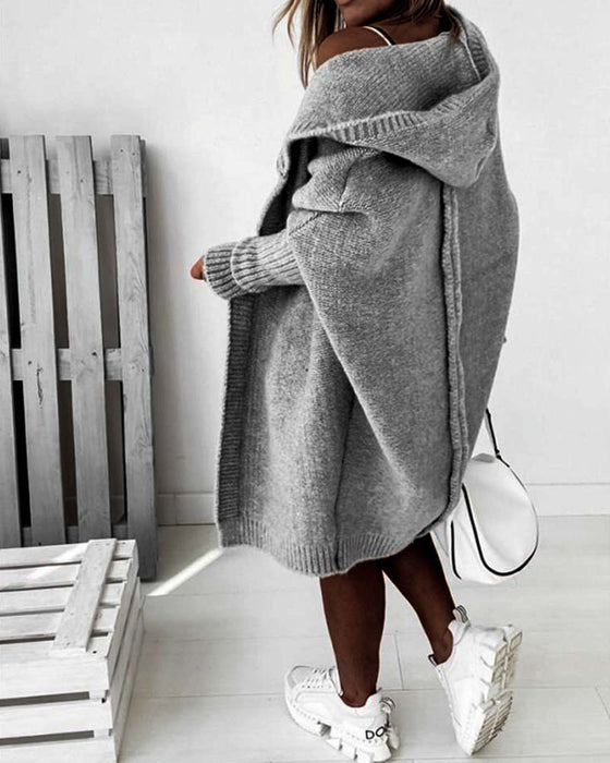 Simple solid color bat hooded cardigan