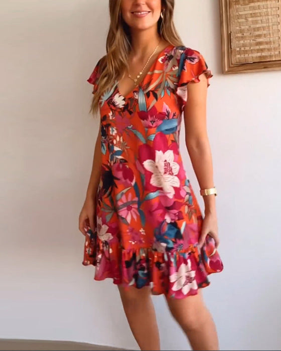 V-neck ruffle floral dress