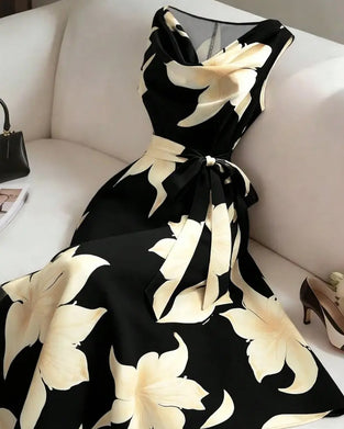 Mock Neck Sleeveless Floral Dress