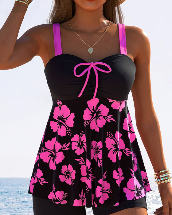 Vacation Print Bowknot Tankini
