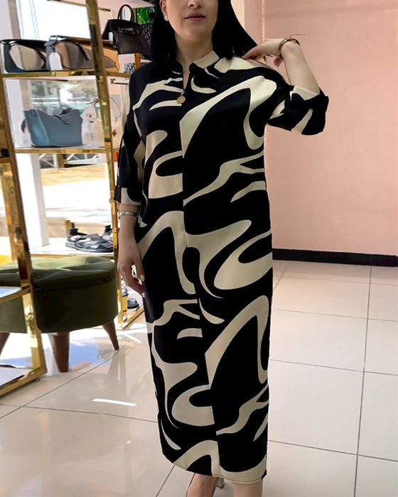 Contrast color casual printed dress