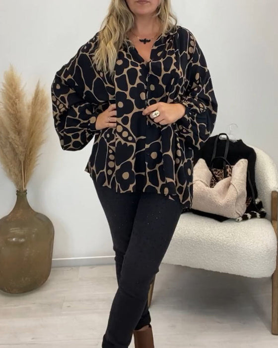 Floral print casual long sleeve top