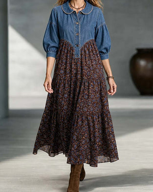 Shirt Collar Patchwork Dress