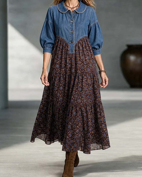 Shirt Collar Patchwork Dress