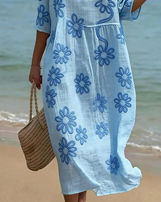 Round Neck Three Quarter Sleeve Dress