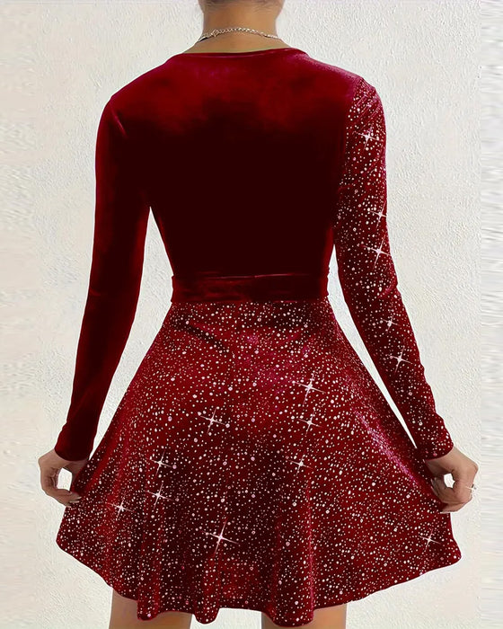 Deep V Velvet Hot Drilling Dress