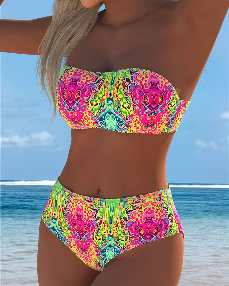 Strapless Color Print Bikini