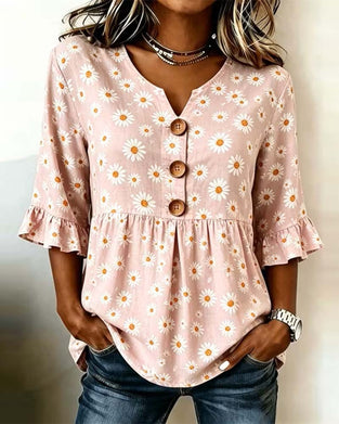 Daisy Print Ruffle Sleeve Doll Blouse
