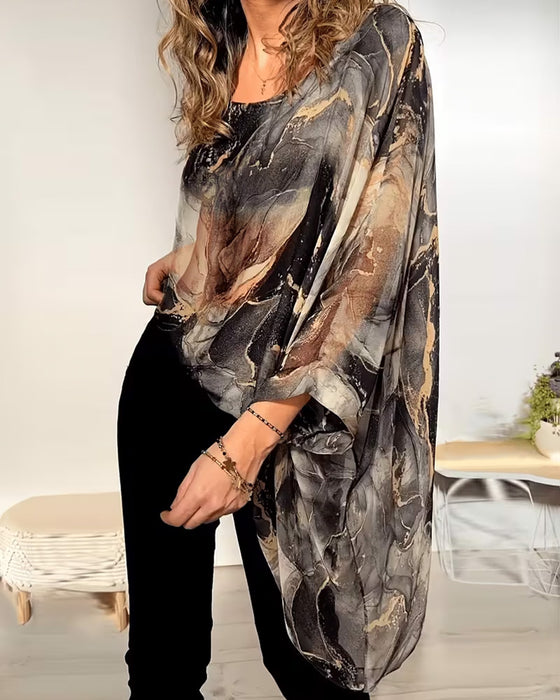Batwing Sleeve Tie-Dye Loose Blouse