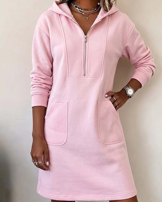 Hooded Zip Pocket Dress