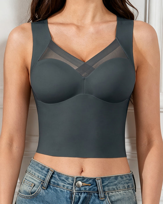 Mesh Splicing Built-In Bra Tank Top