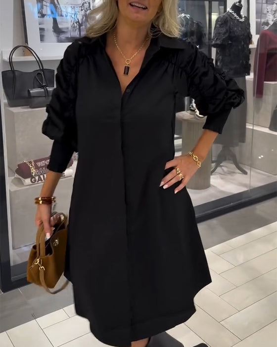 Fashion Lapel Solid Color Shirt Dress