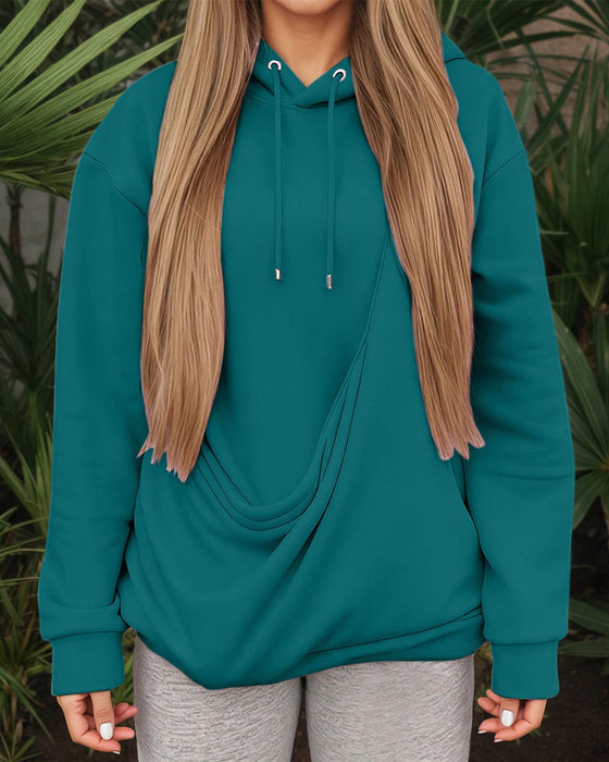 Large Pocket Solid Color Hoodie