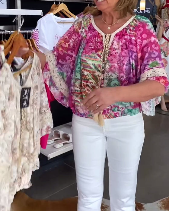 Loose Fit Bohemian Print Blouse