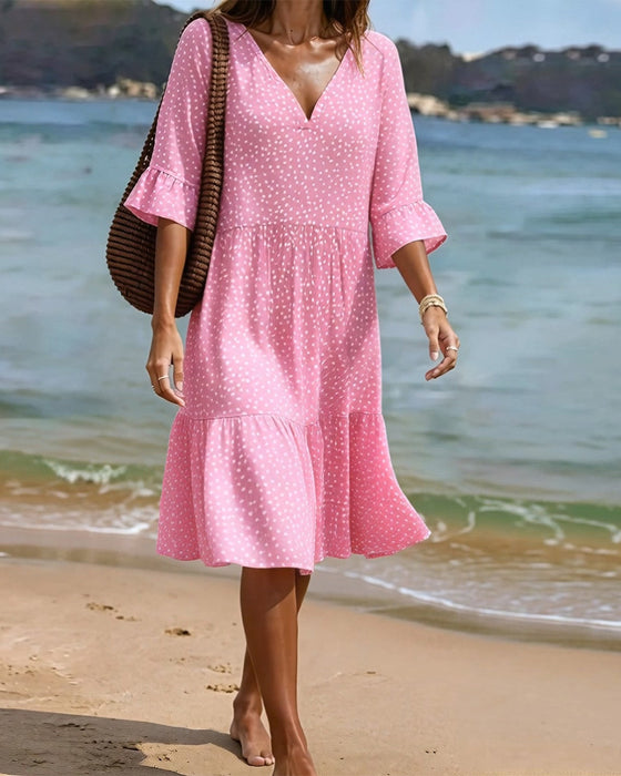 Small Polka Dot Ruffle Sleeve Dress