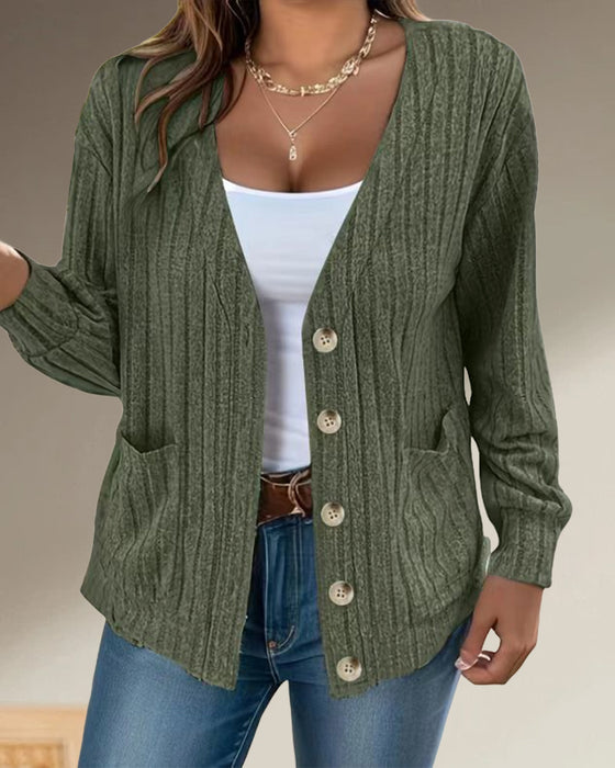 Solid color V-neck long-sleeved coat