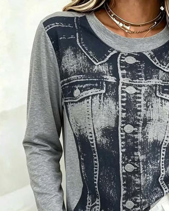 Crew Neck Print Top