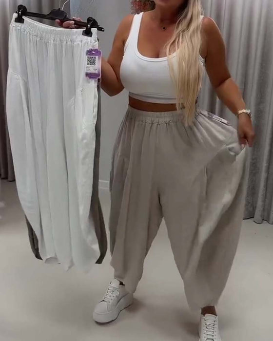 Elastic Waist Wide Leg Harem Pants