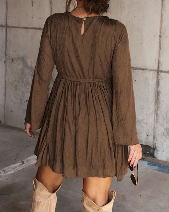 Textured V-Neck Short Dress