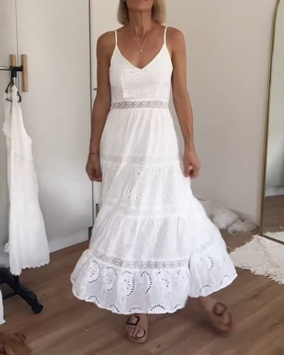 Lace patchwork suspender dress