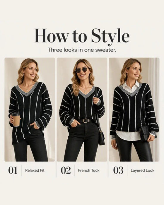 Casual Loose Fit Stripe Pullover Sweater