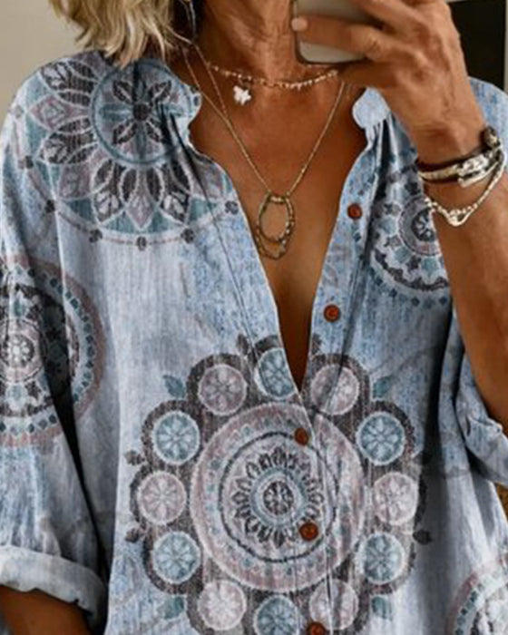 Mandala Pattern Drop Shoulder Sleeve Shirt