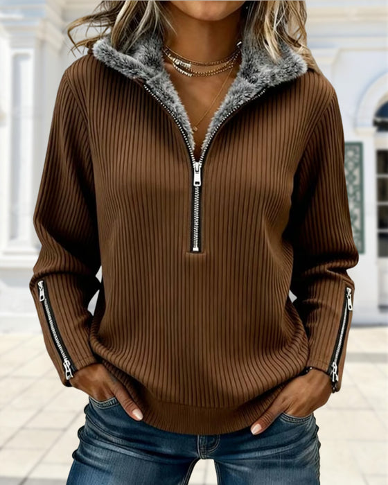 Half Zip Collar Casual Sweatshirt