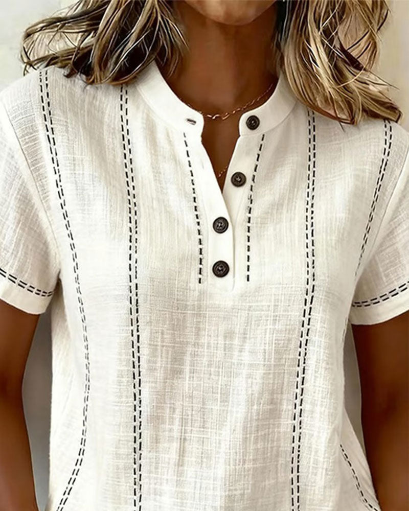 Fashion Casual Button V-Neck T-Shirt