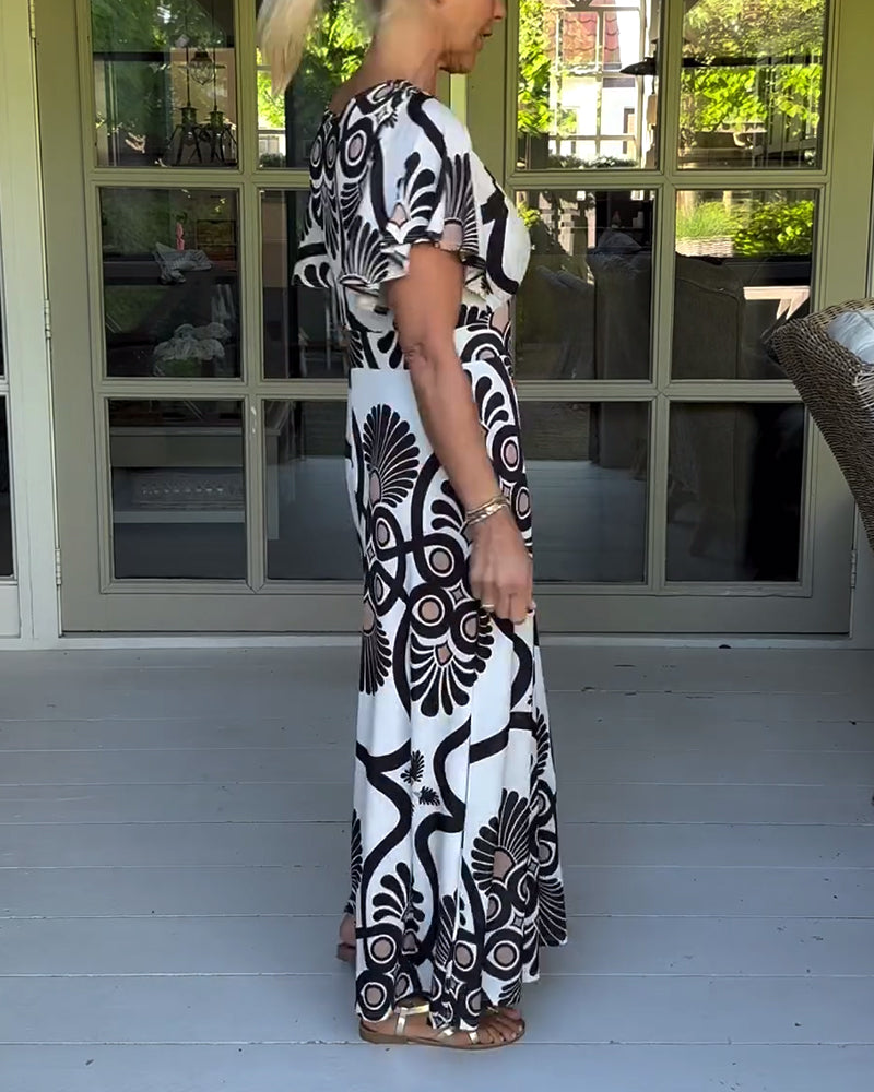 Short sleeve vintage print dress