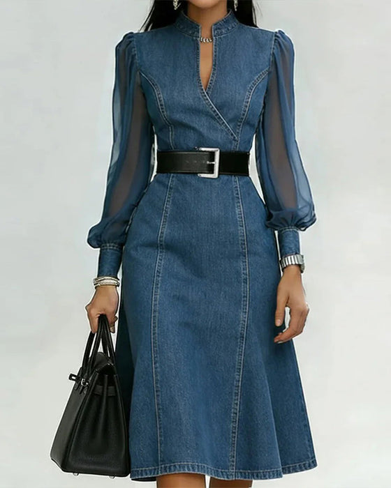 Mesh Patchwork Denim Dress