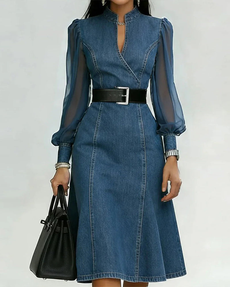 Mesh Patchwork Denim Dress