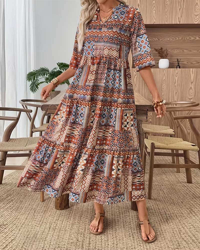 Ethnic Geometric Print Long Dress